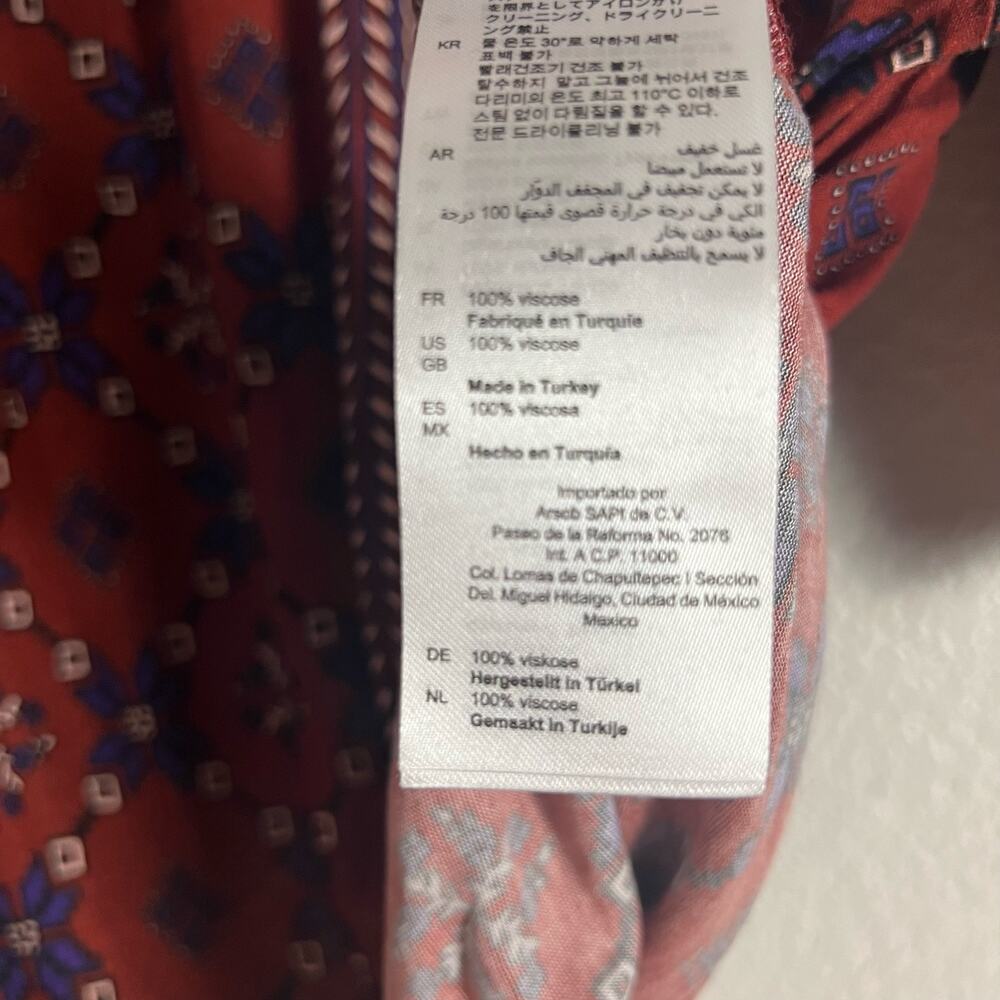Sandro Red Geometric Print Tie Front Short Sleeve Blouse Size 2 - Picture 7 of 8